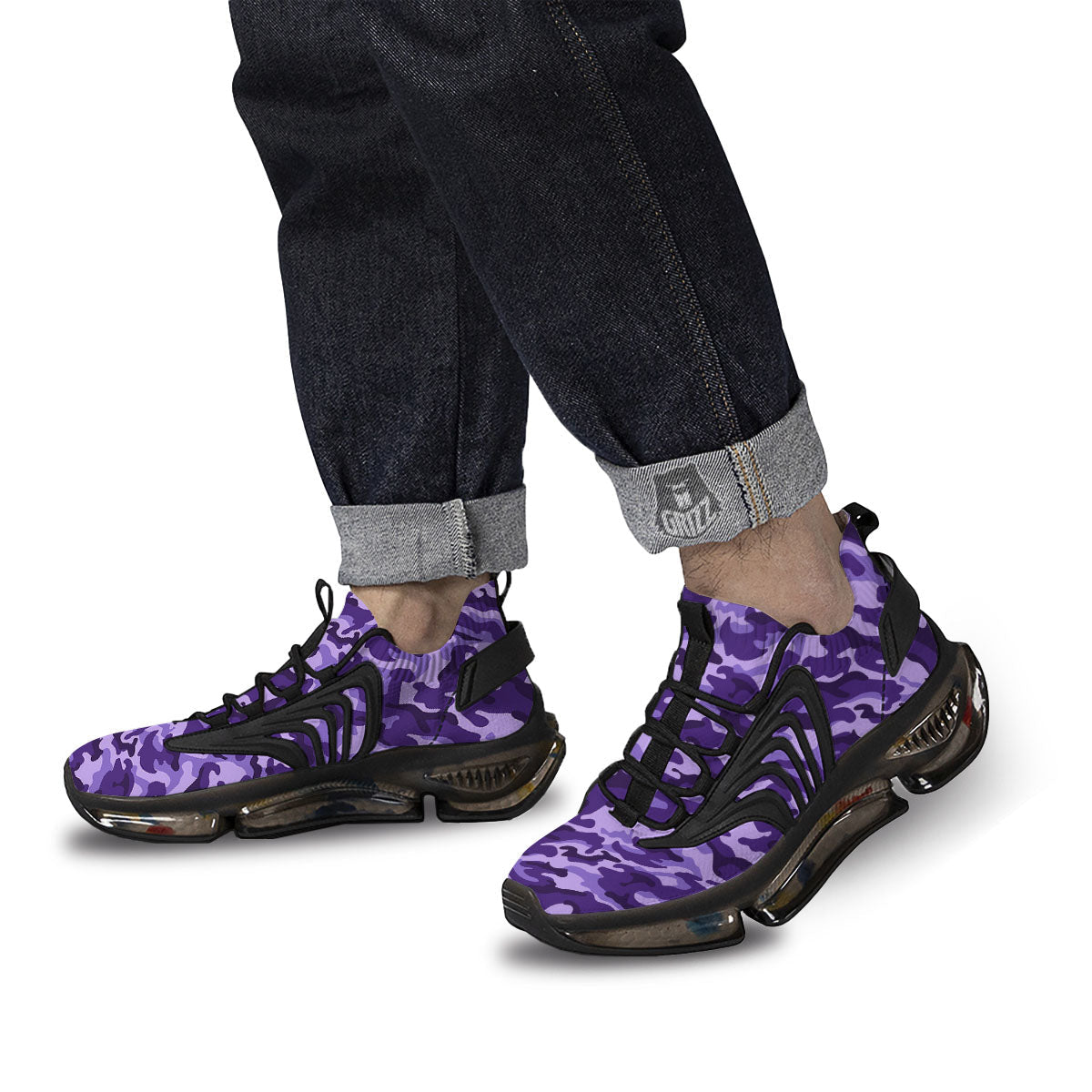 Camouflage Purple Print Pattern Black Gym Shoes-grizzshop