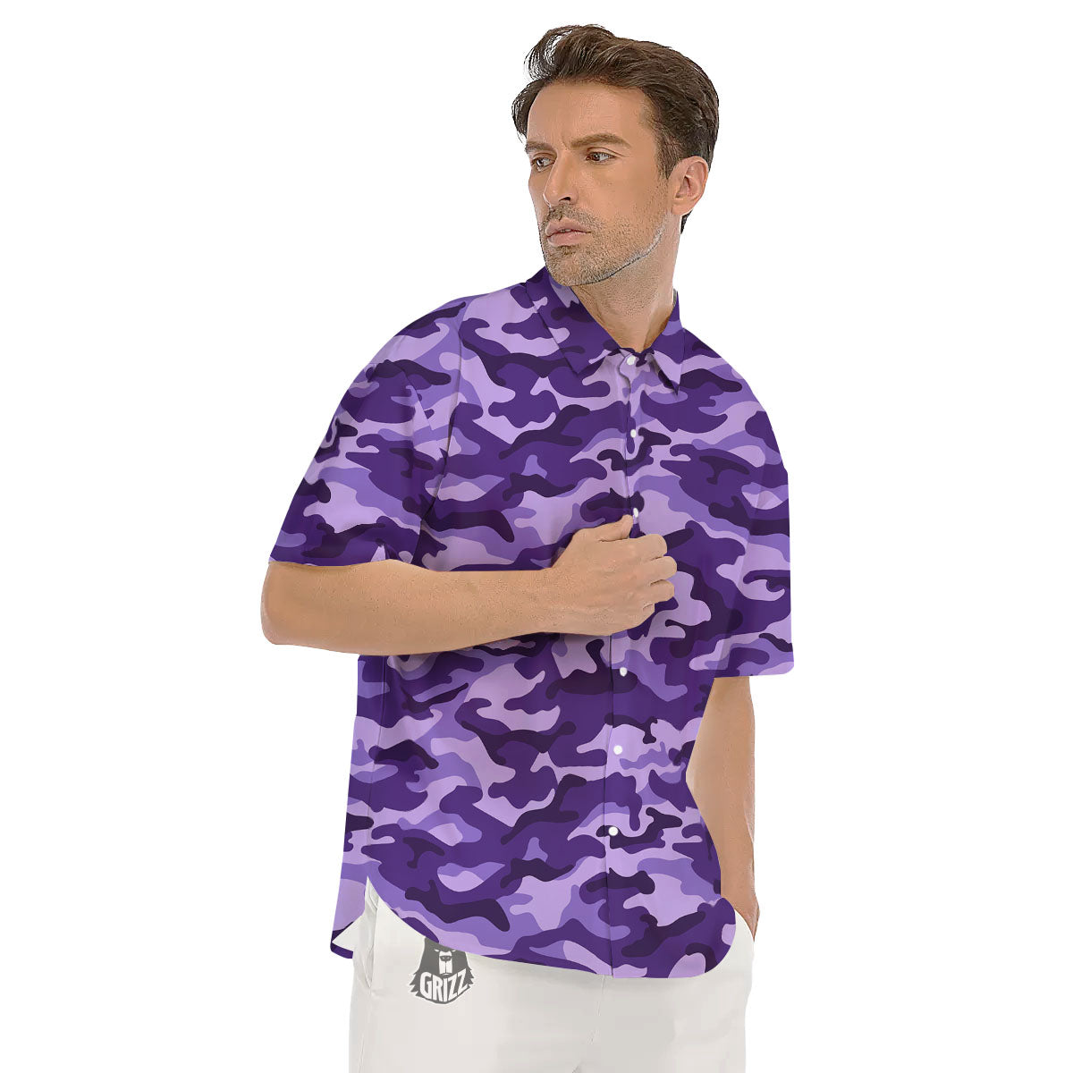 Camouflage Purple Print Pattern Men's Short Sleeve Shirts-grizzshop