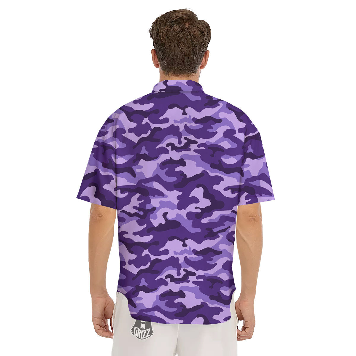 Camouflage Purple Print Pattern Men's Short Sleeve Shirts-grizzshop