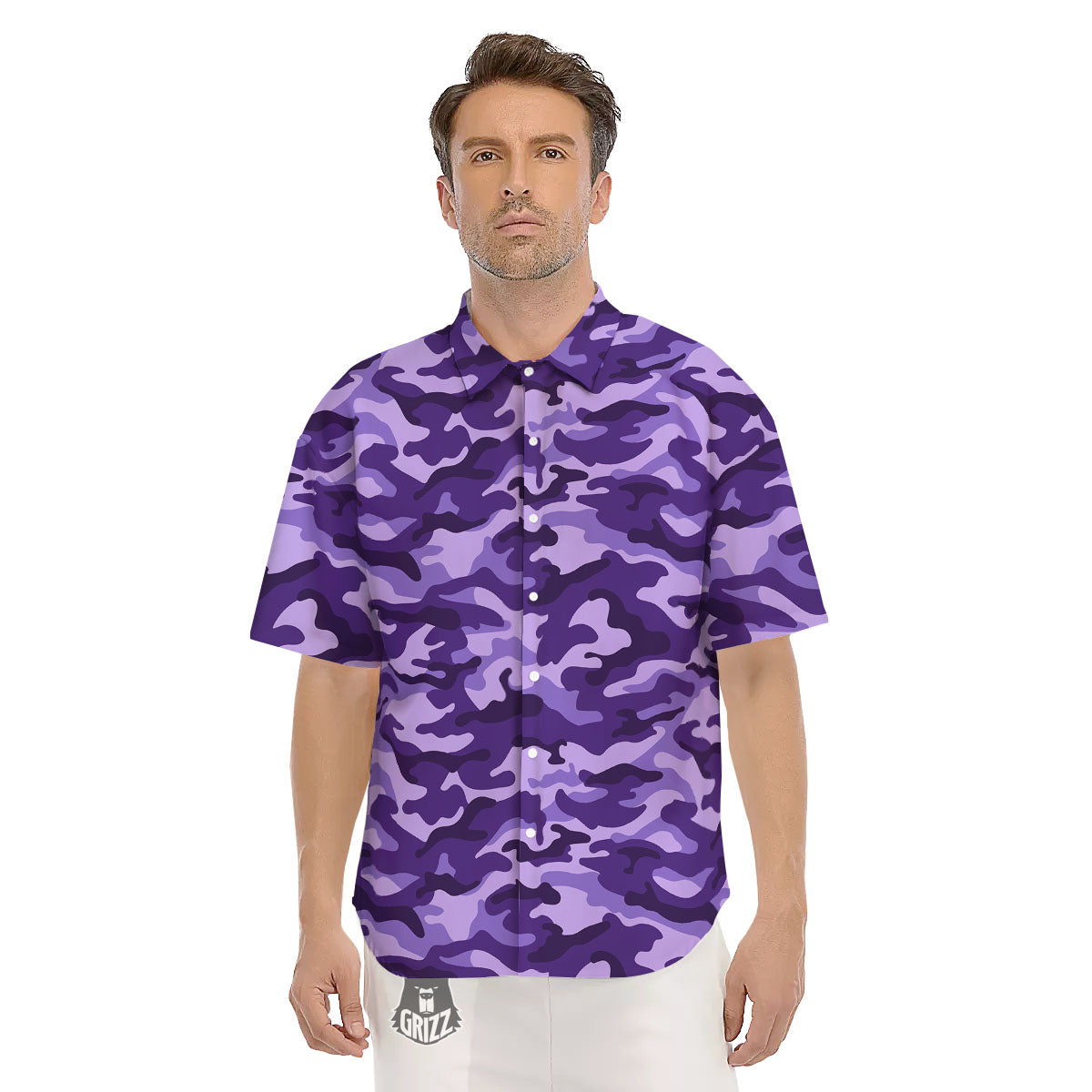 Camouflage Purple Print Pattern Men's Short Sleeve Shirts-grizzshop