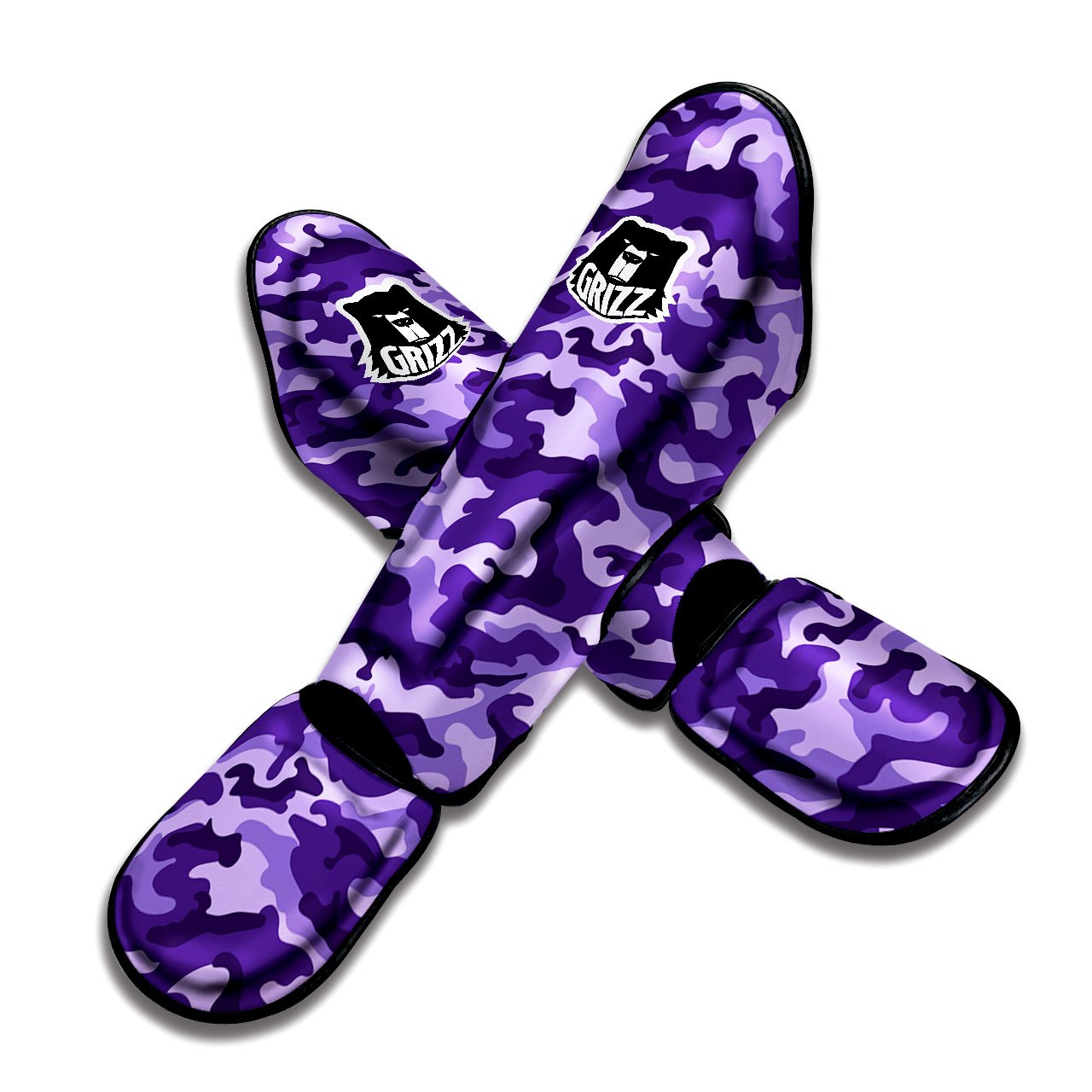 Camouflage Purple Print Pattern Muay Thai Shin Guards-grizzshop