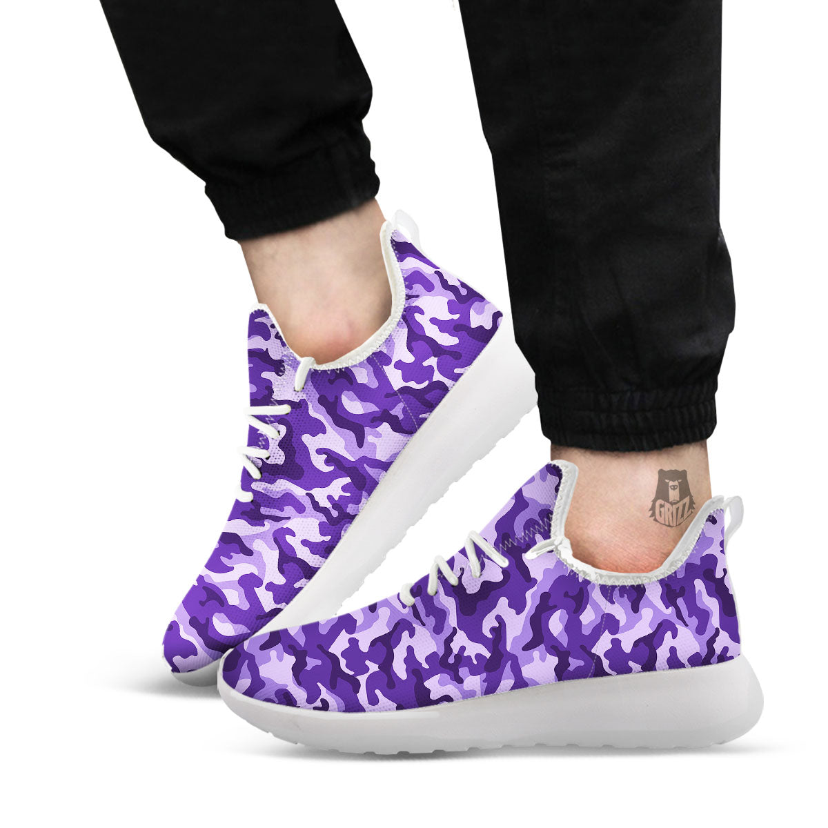 Camouflage Purple Print Pattern White Athletic Shoes-grizzshop