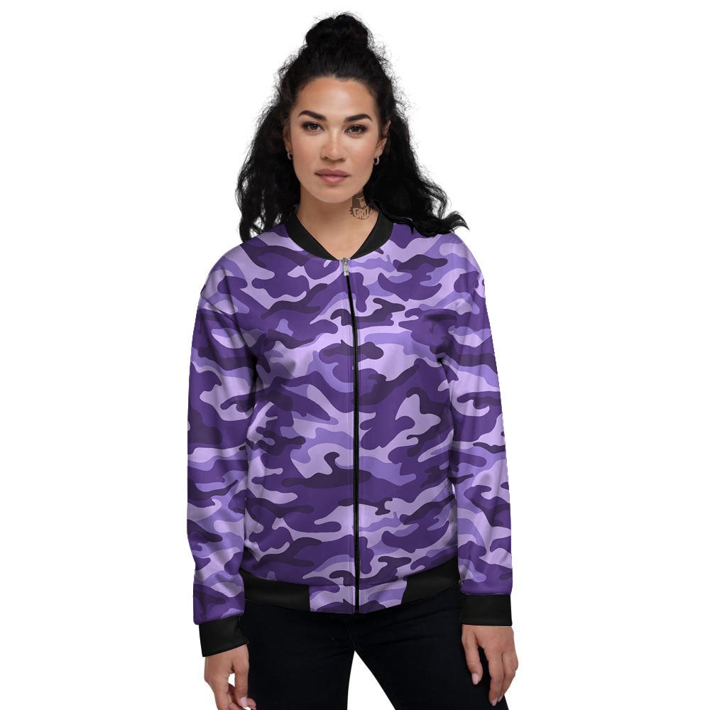 Camouflage Purple Print Pattern Women's Bomber Jacket-grizzshop