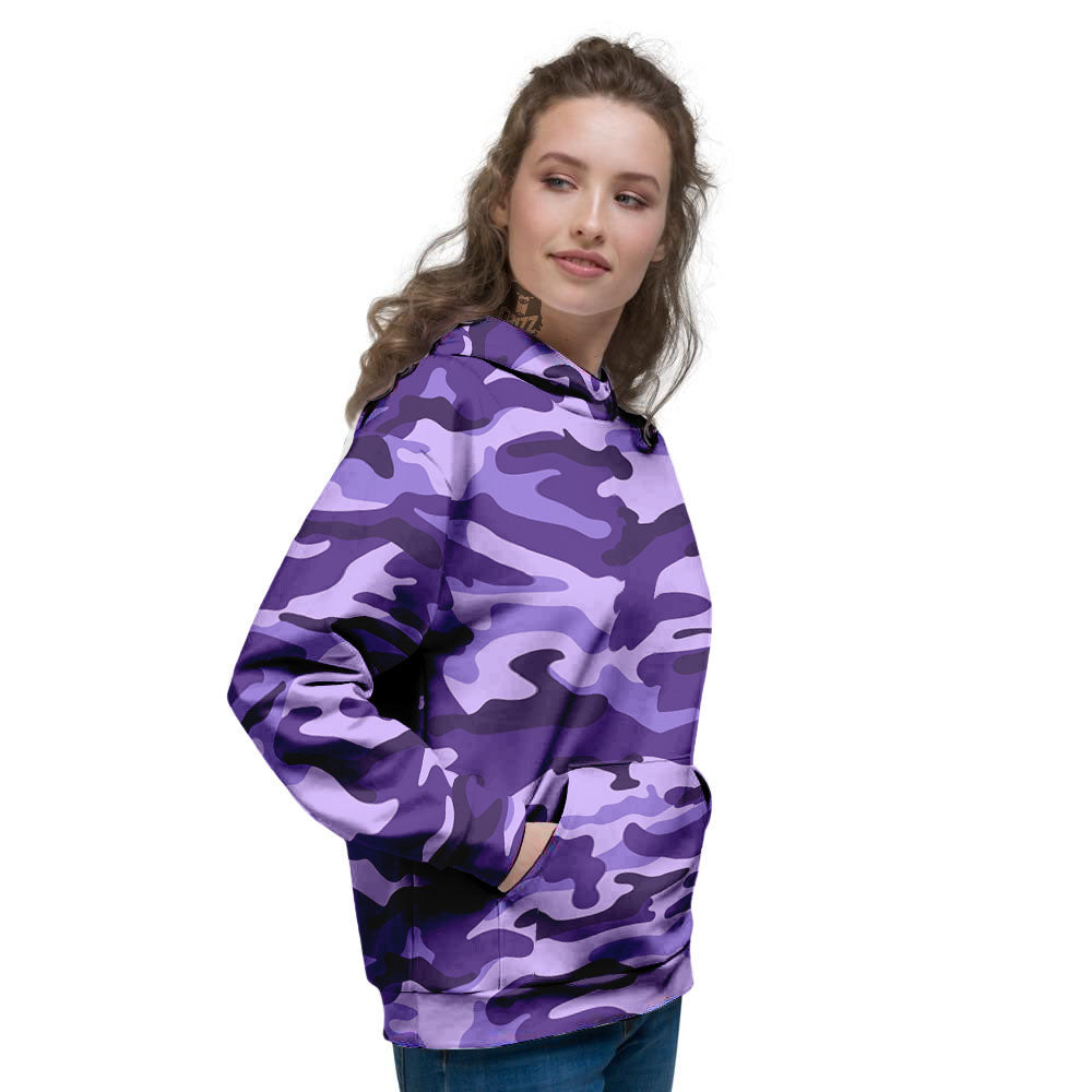 Camouflage Purple Print Pattern Women's Hoodie-grizzshop