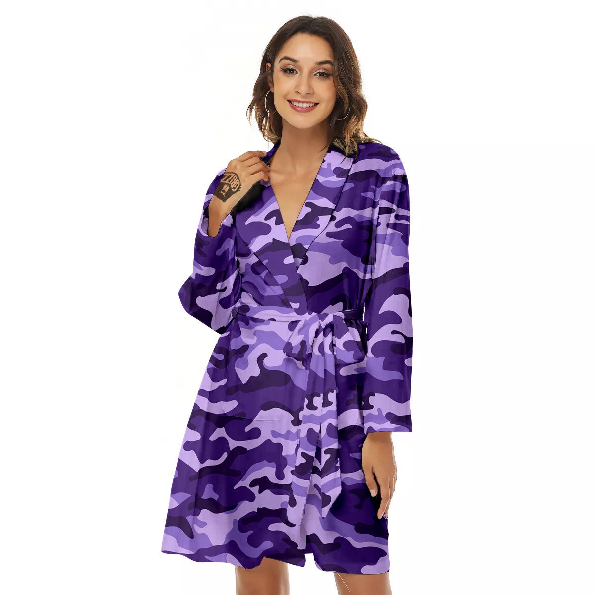 Camouflage Purple Print Pattern Women's Robe-grizzshop