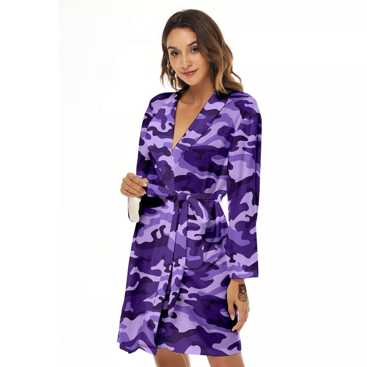 Camouflage Purple Print Pattern Women's Robe-grizzshop