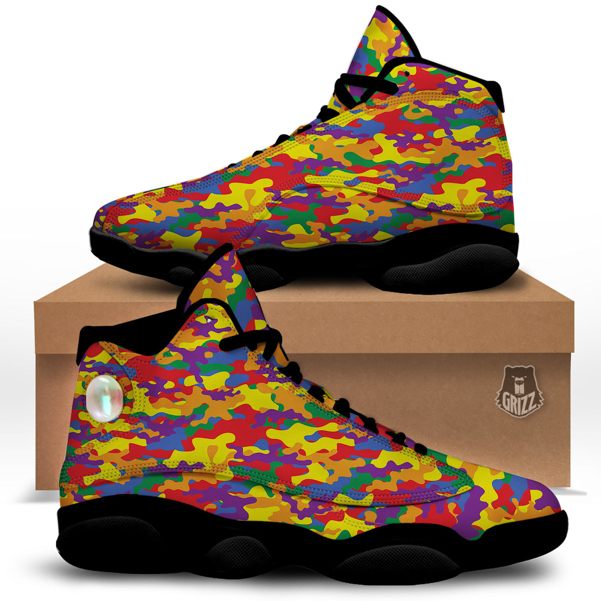 Camouflage Rainbow Print Black Basketball Shoes-grizzshop