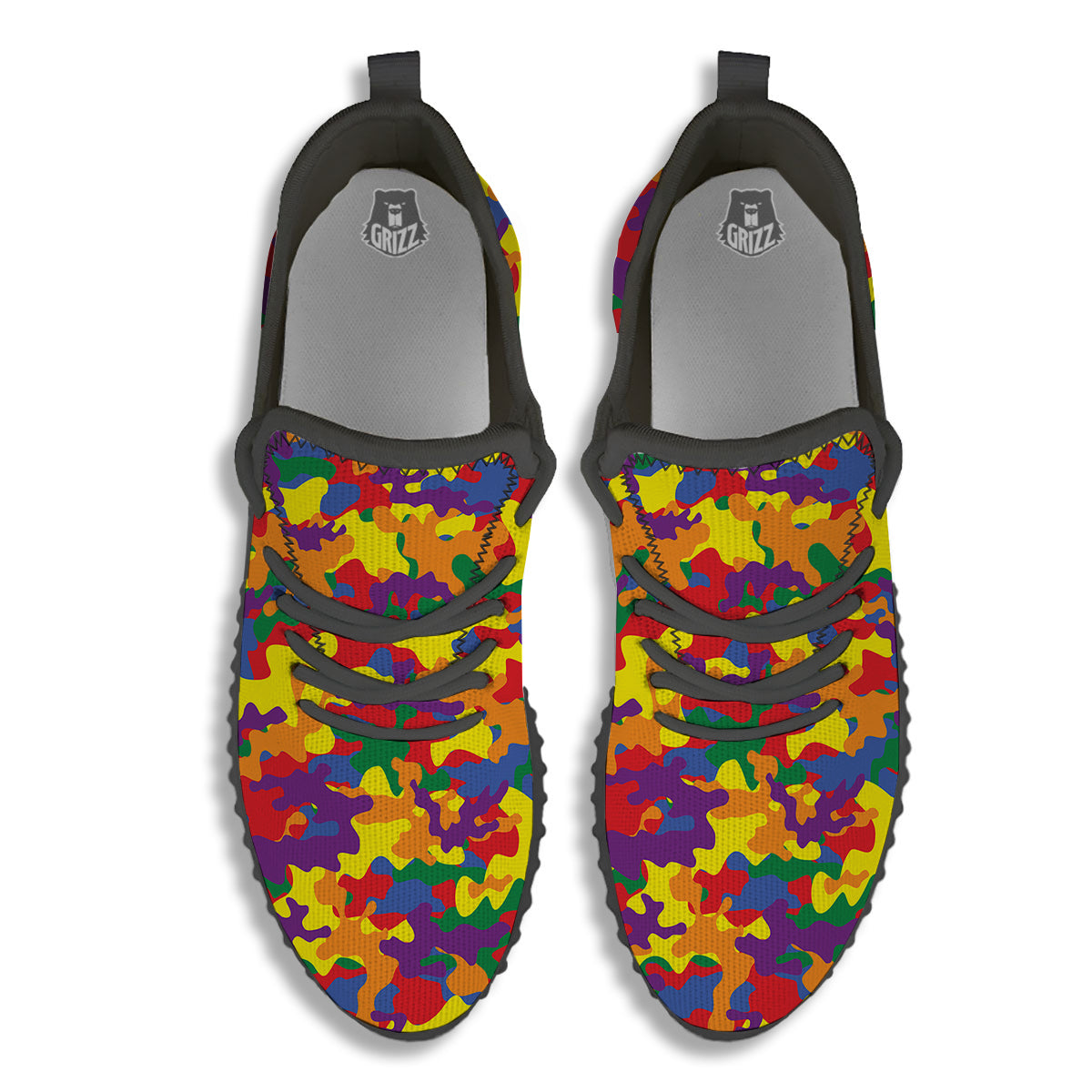 Camouflage Rainbow Print Black Walking Shoes-grizzshop