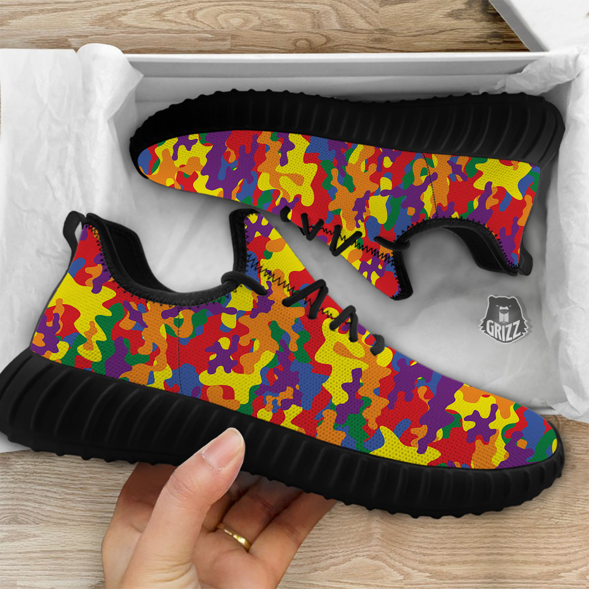 Camouflage Rainbow Print Black Walking Shoes-grizzshop