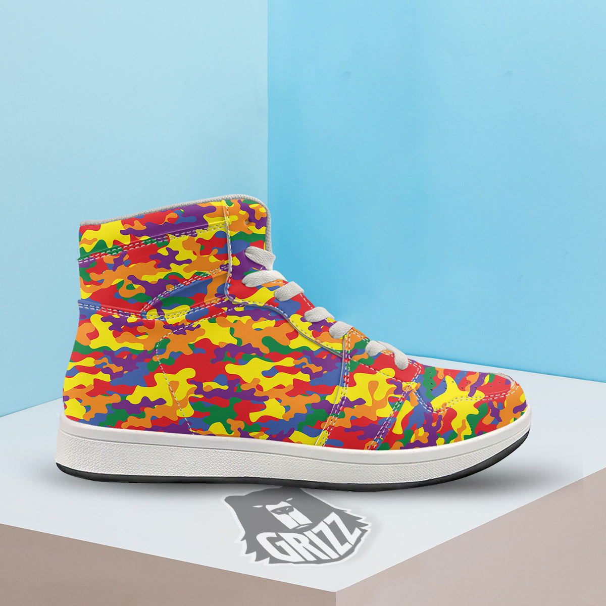 Camouflage Rainbow Print High Top Sneakers-grizzshop