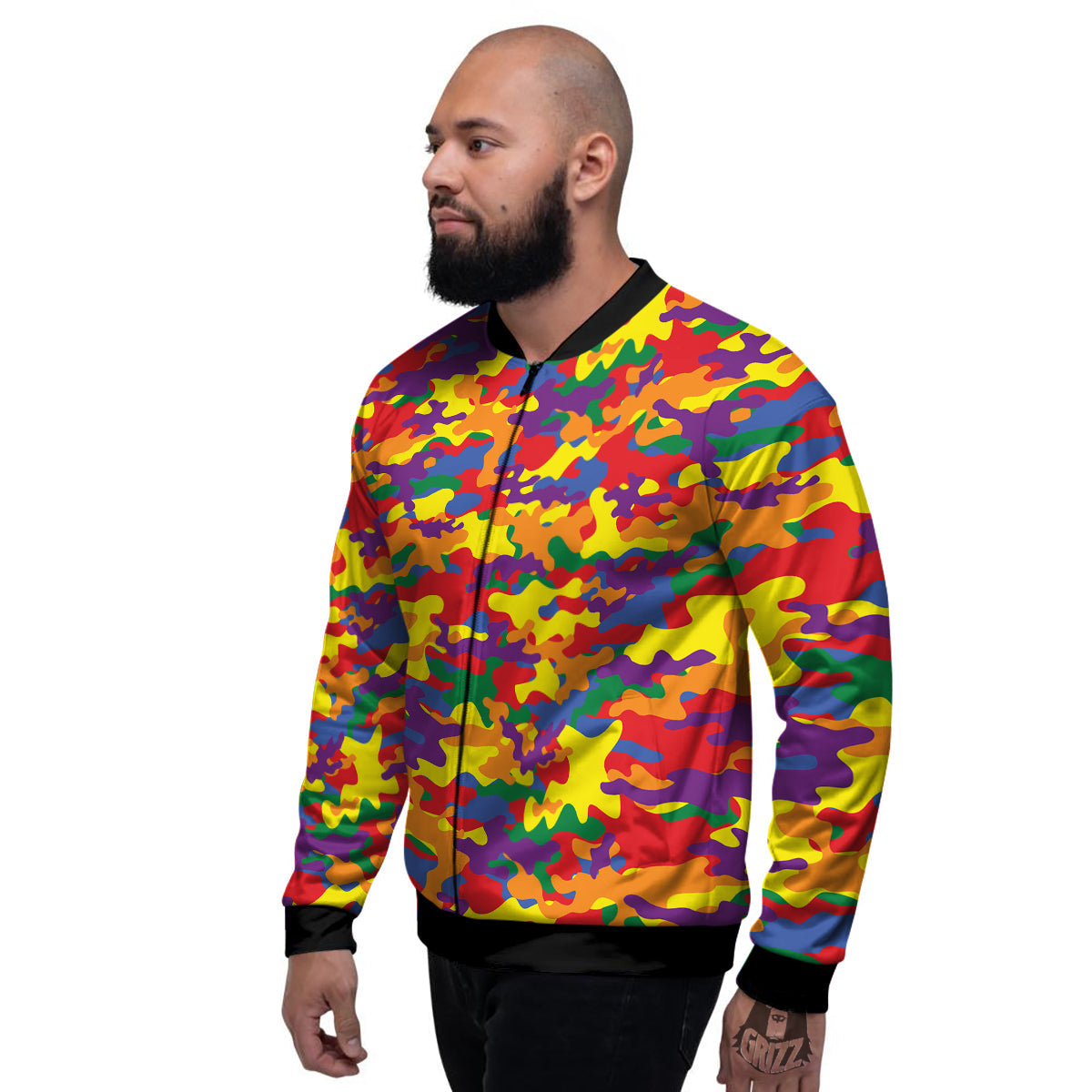 Camouflage Rainbow Print Men's Bomber Jacket-grizzshop