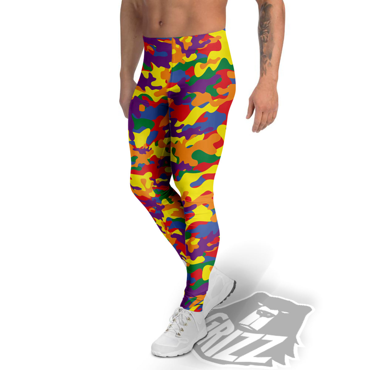 Camouflage Rainbow Print Men's Leggings-grizzshop