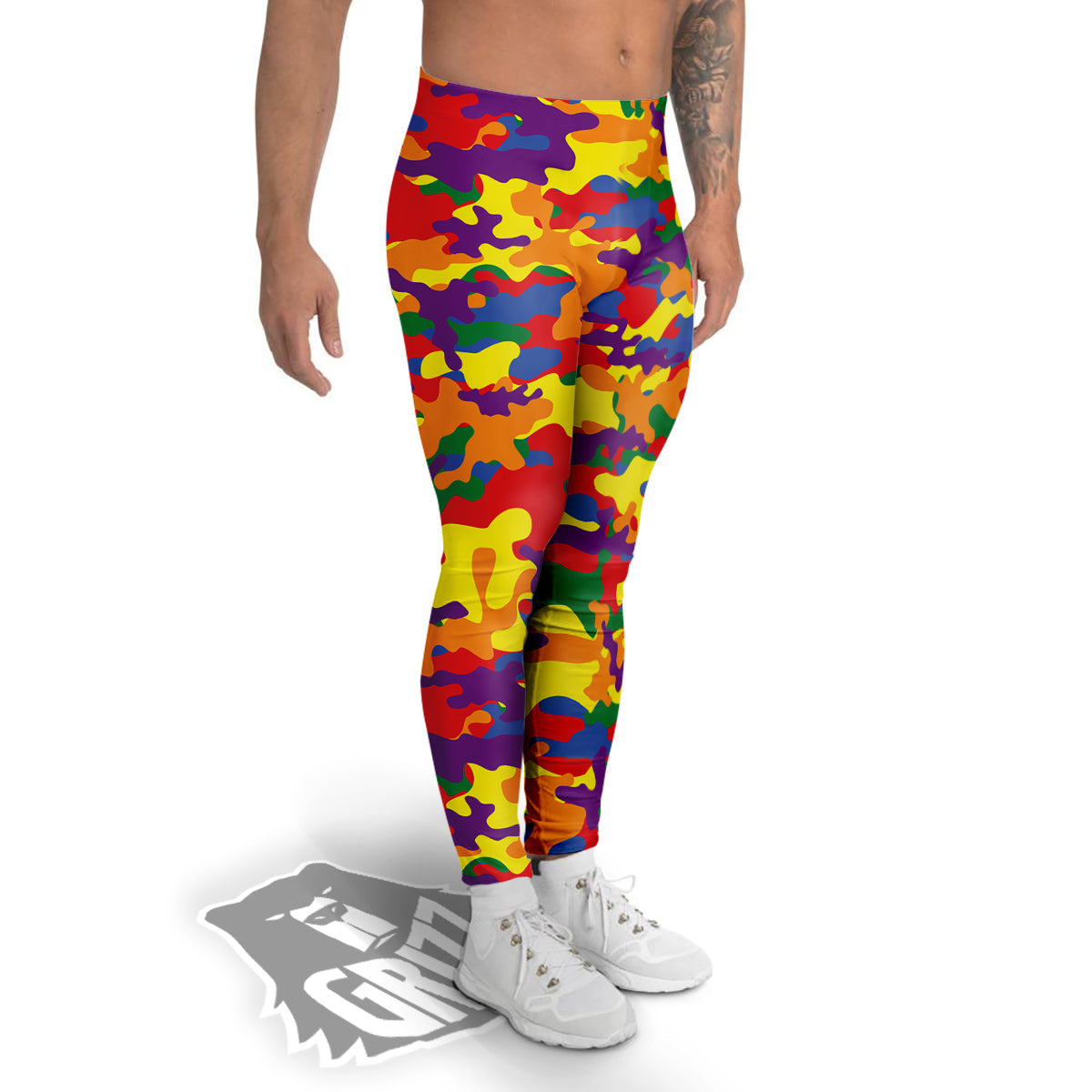 Camouflage Rainbow Print Men's Leggings-grizzshop