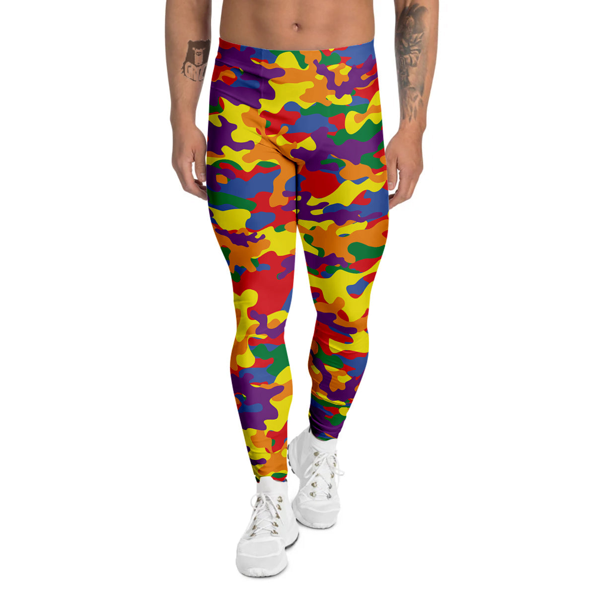 Camouflage Rainbow Print Men's Leggings-grizzshop