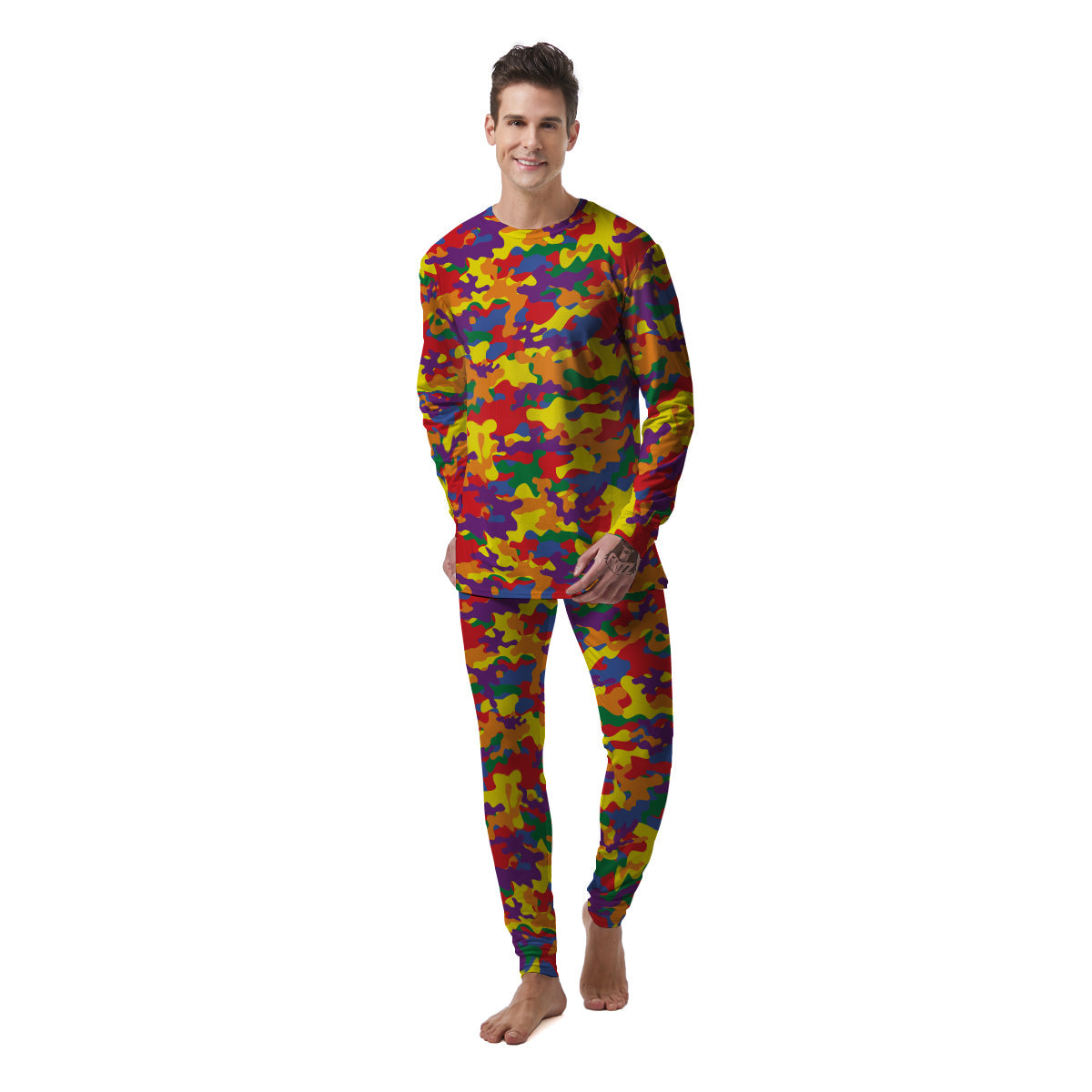 Camouflage Rainbow Print Men's Pajamas-grizzshop