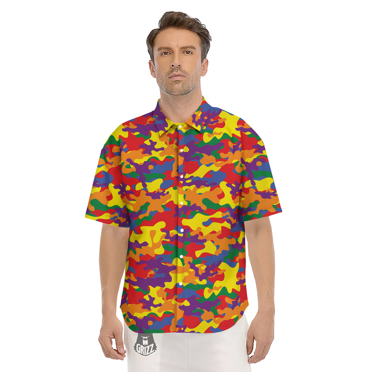 Camouflage Rainbow Print Men's Short Sleeve Shirts-grizzshop