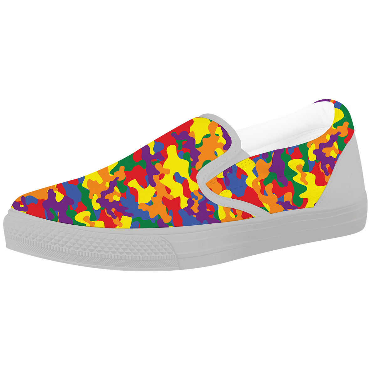 Camouflage Rainbow Print White Slip On Shoes-grizzshop