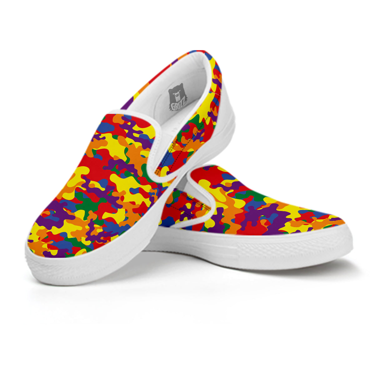 Camouflage Rainbow Print White Slip On Shoes-grizzshop
