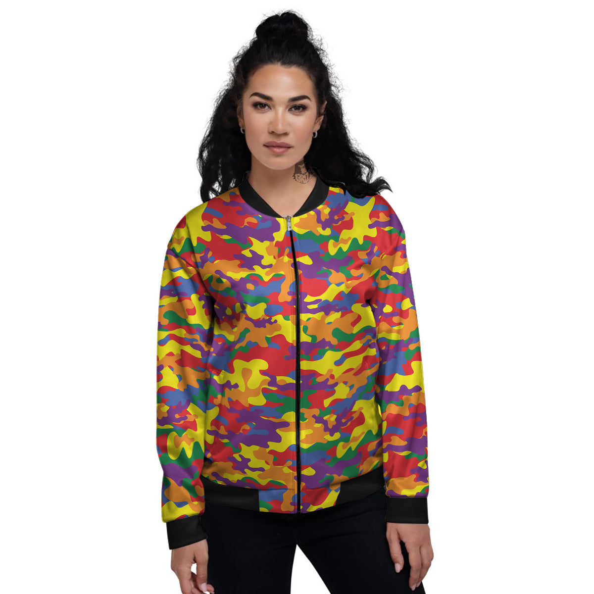 Camouflage Rainbow Print Women's Bomber Jacket-grizzshop