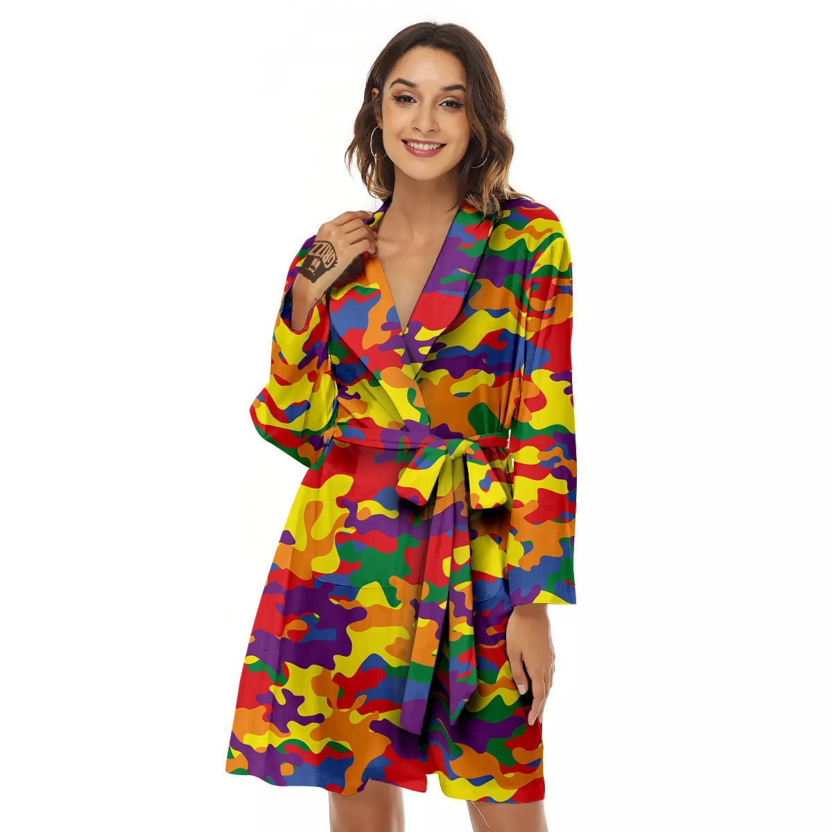 Camouflage Rainbow Print Women's Robe-grizzshop