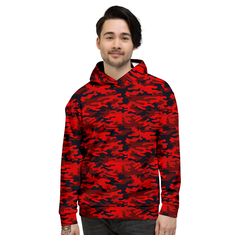 Camouflage Red And Black Print Men's Hoodie-grizzshop