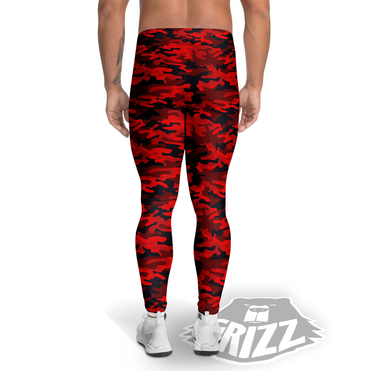 Camouflage Red And Black Print Men's Leggings-grizzshop