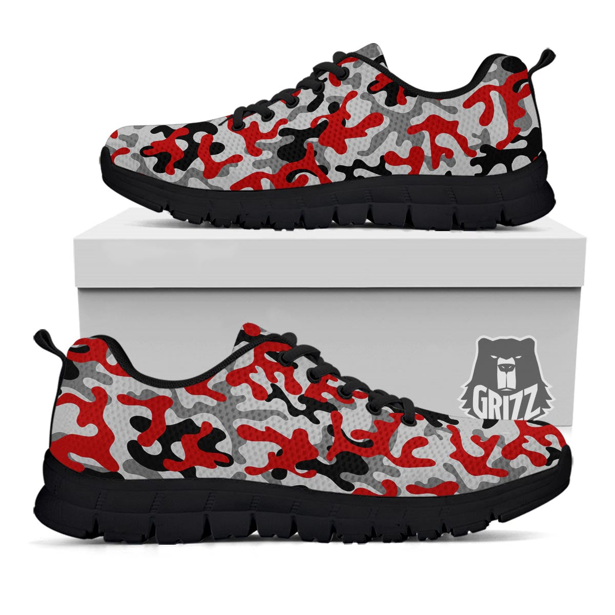 Camouflage Red Grey Print Pattern Black Sneaker-grizzshop