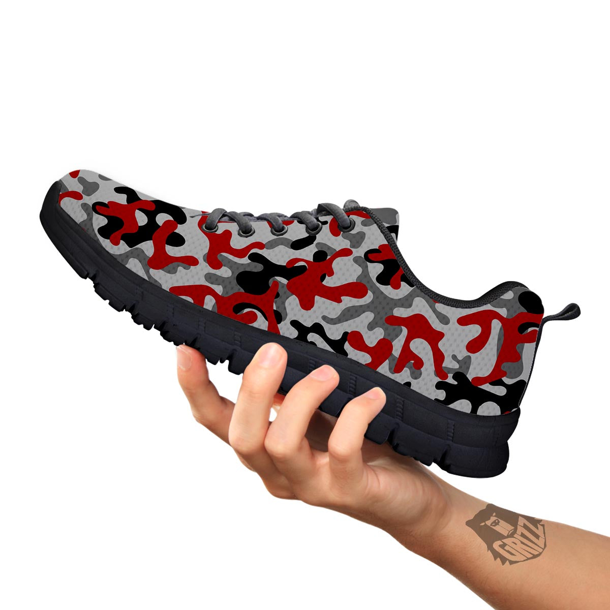 Camouflage Red Grey Print Pattern Black Sneaker-grizzshop