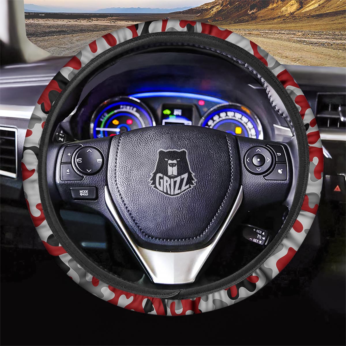 Camouflage Red Grey Print Pattern Car Steering Wheel Cover-grizzshop