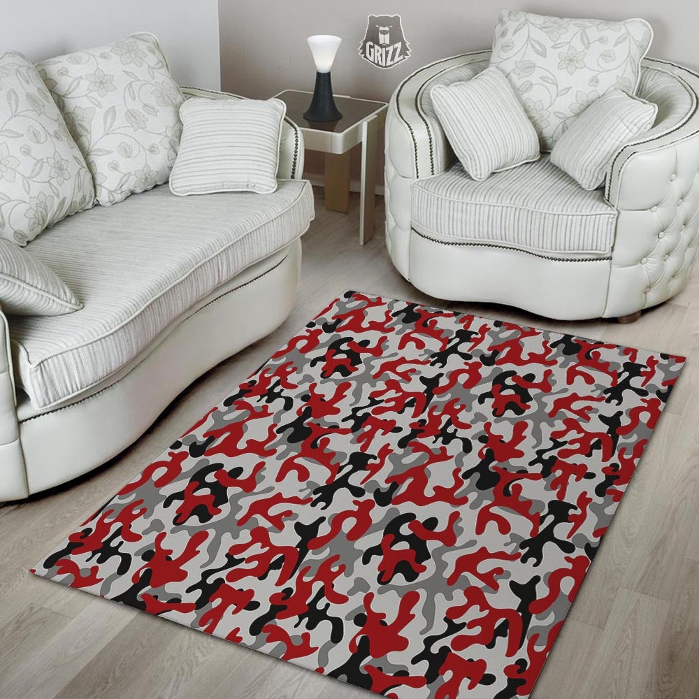 Camouflage Red Grey Print Pattern Floor Mat-grizzshop