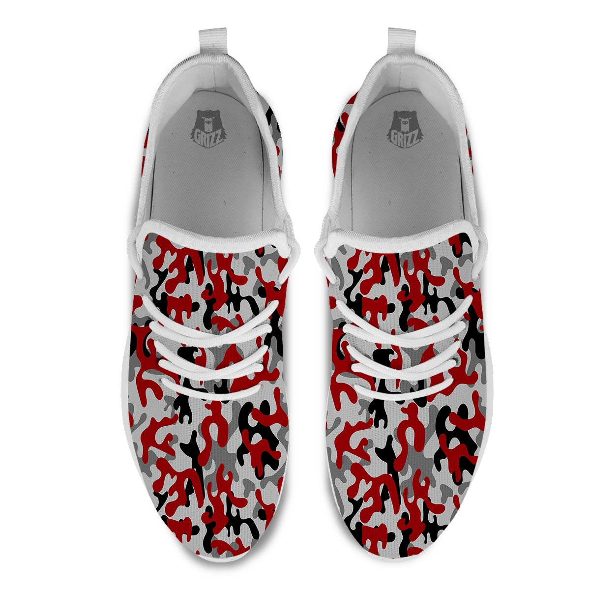 Camouflage Red Grey Print Pattern White Athletic Shoes-grizzshop