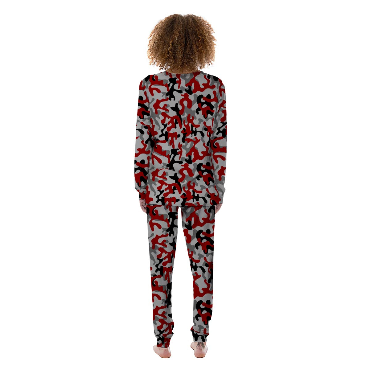 Camouflage Red Grey Print Pattern Women's Pajamas-grizzshop