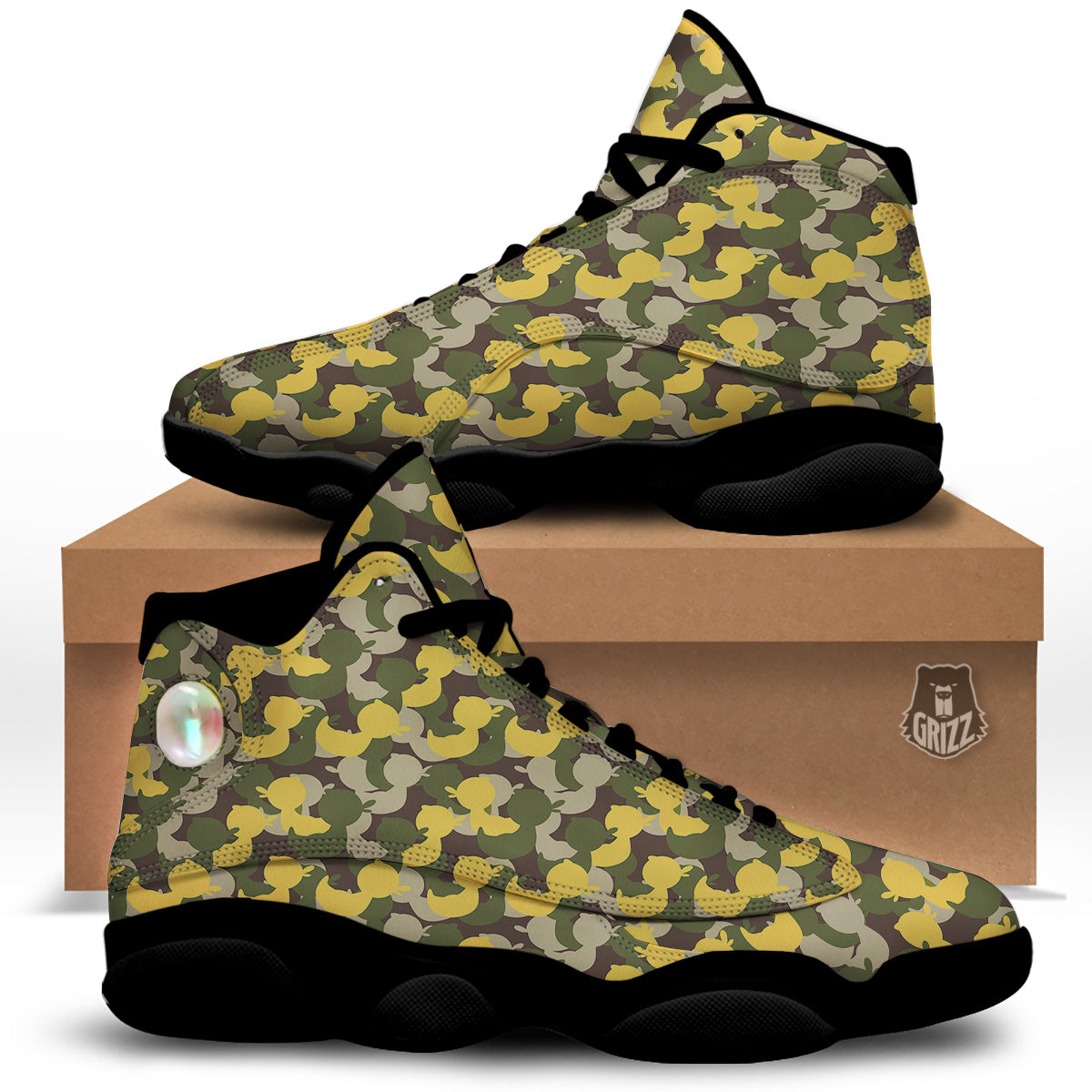 Camouflage Rubber Ducks Print Pattern Black Basketball Shoes-grizzshop