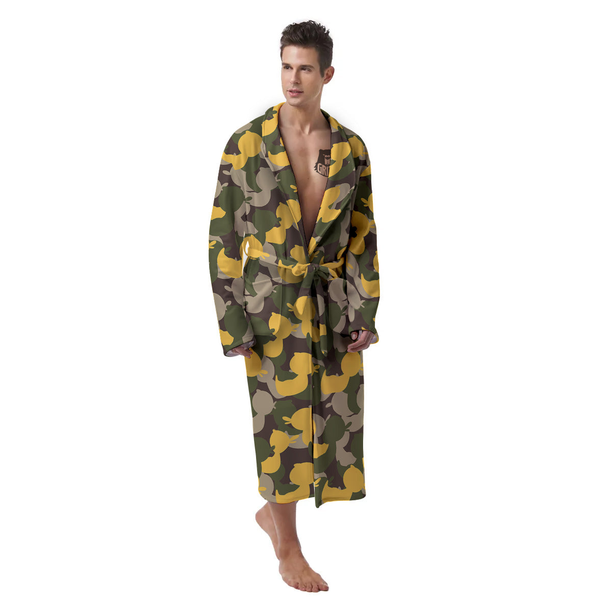 Camouflage Rubber Ducks Print Pattern Men's Robe-grizzshop