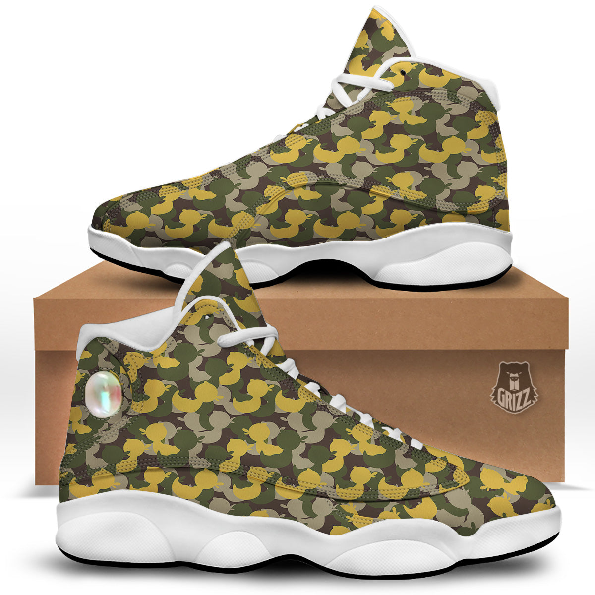 Camouflage Rubber Ducks Print Pattern White Basketball Shoes-grizzshop