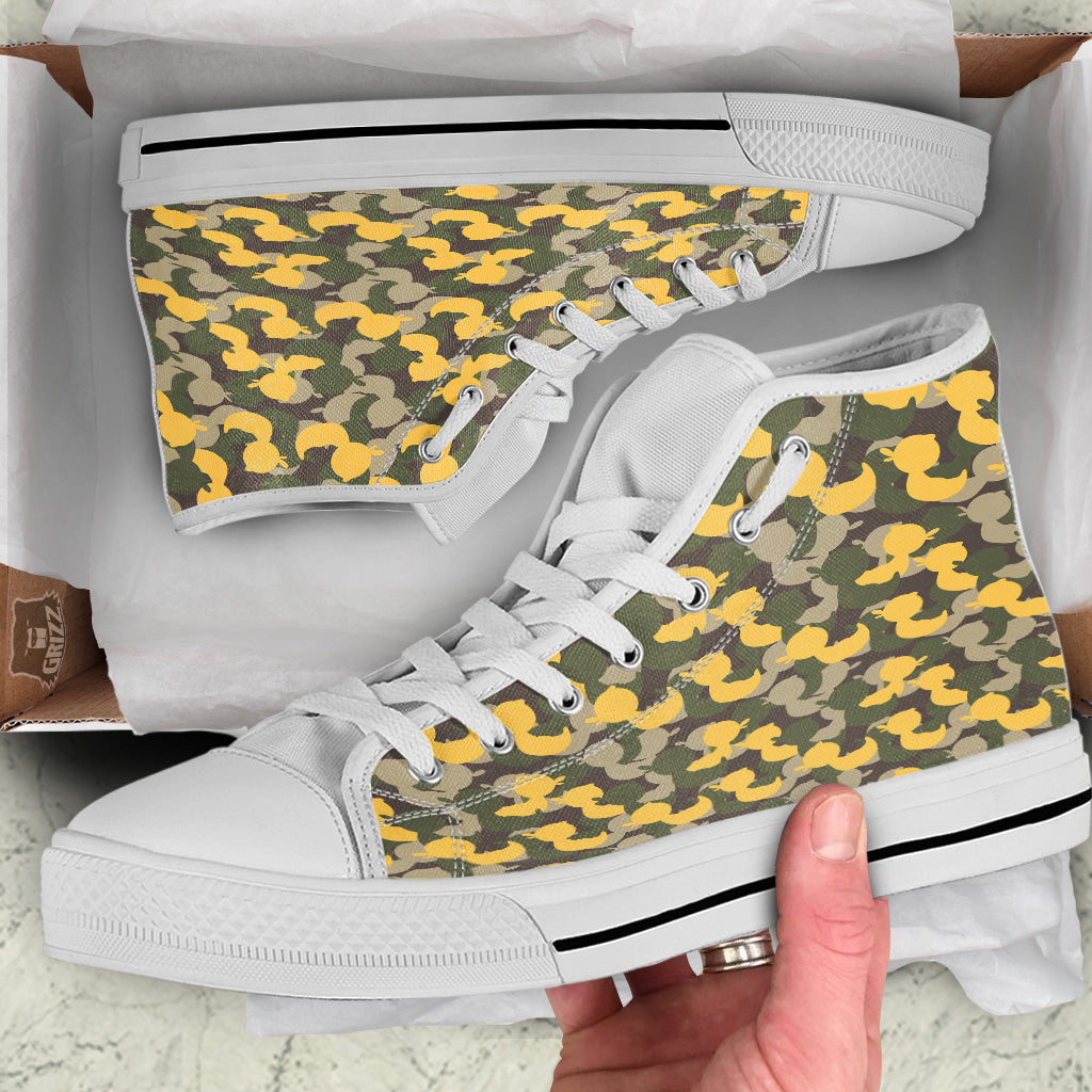 Camouflage Rubber Ducks Print Pattern White High Top Shoes-grizzshop
