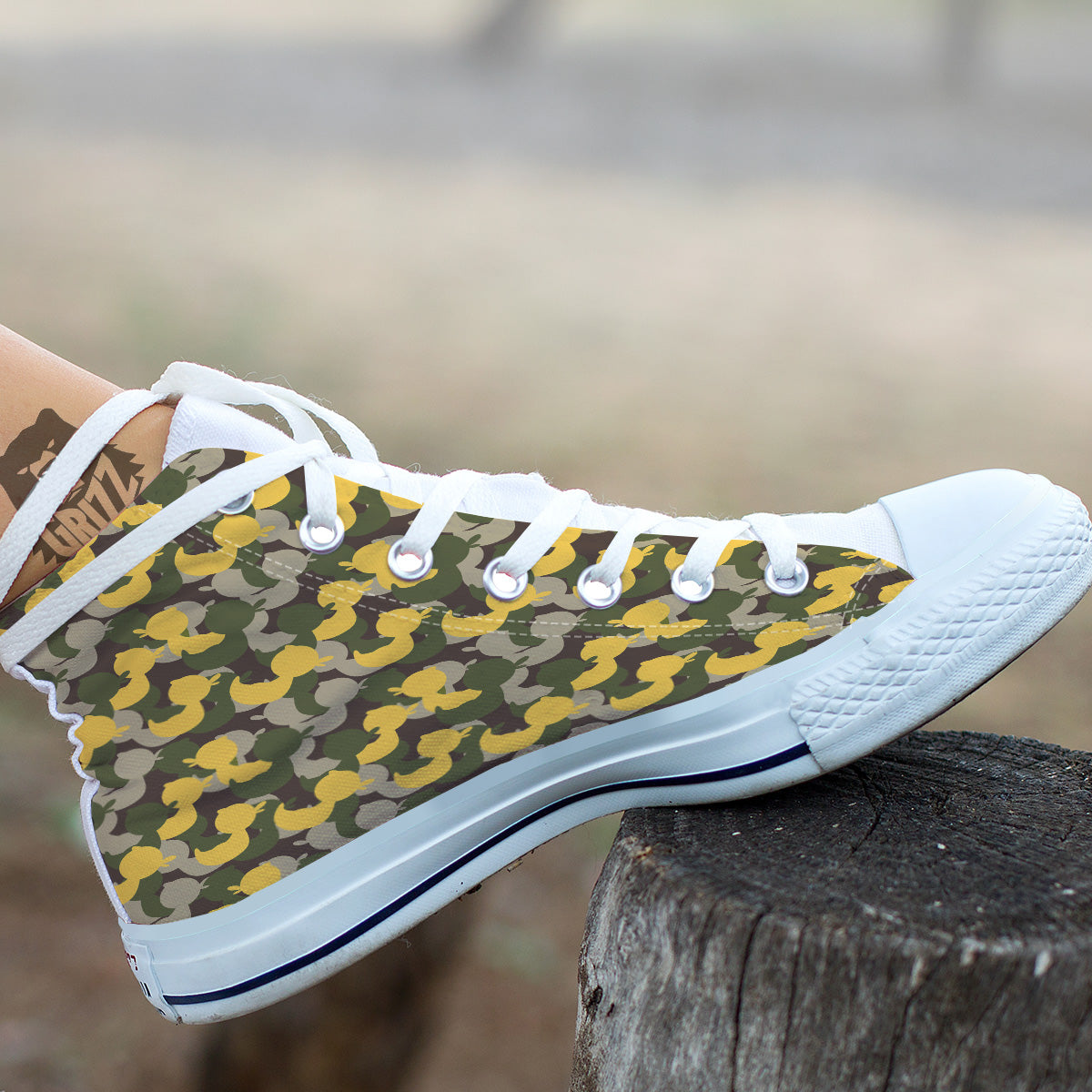 Camouflage Rubber Ducks Print Pattern White High Top Shoes-grizzshop