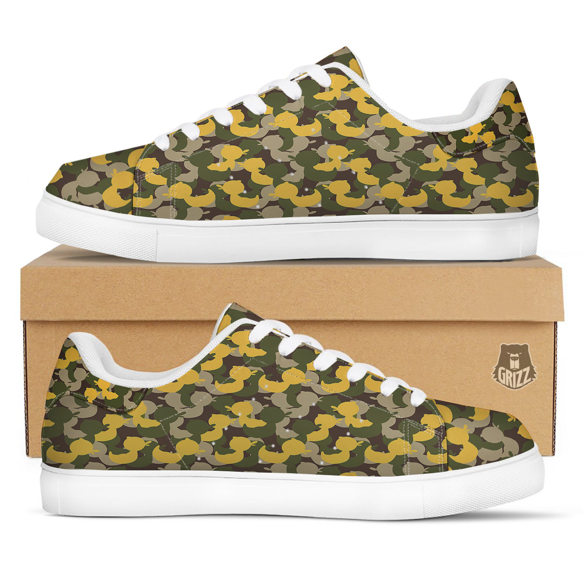 Camouflage Rubber Ducks Print Pattern White Low Top Sneakers-grizzshop