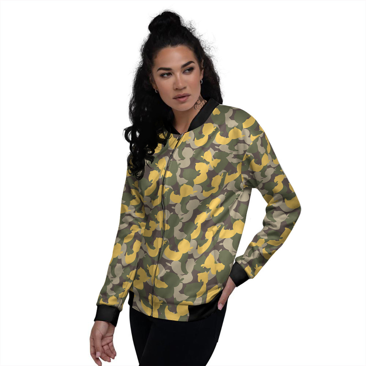 Camouflage Rubber Ducks Print Pattern Women's Bomber Jacket-grizzshop