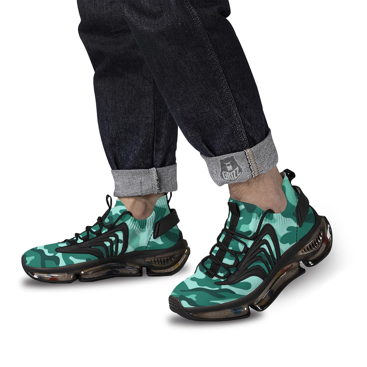 Camouflage Teal Print Black Gym Shoes-grizzshop