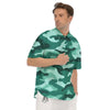 Camouflage Teal Print Men's Short Sleeve Shirts-grizzshop