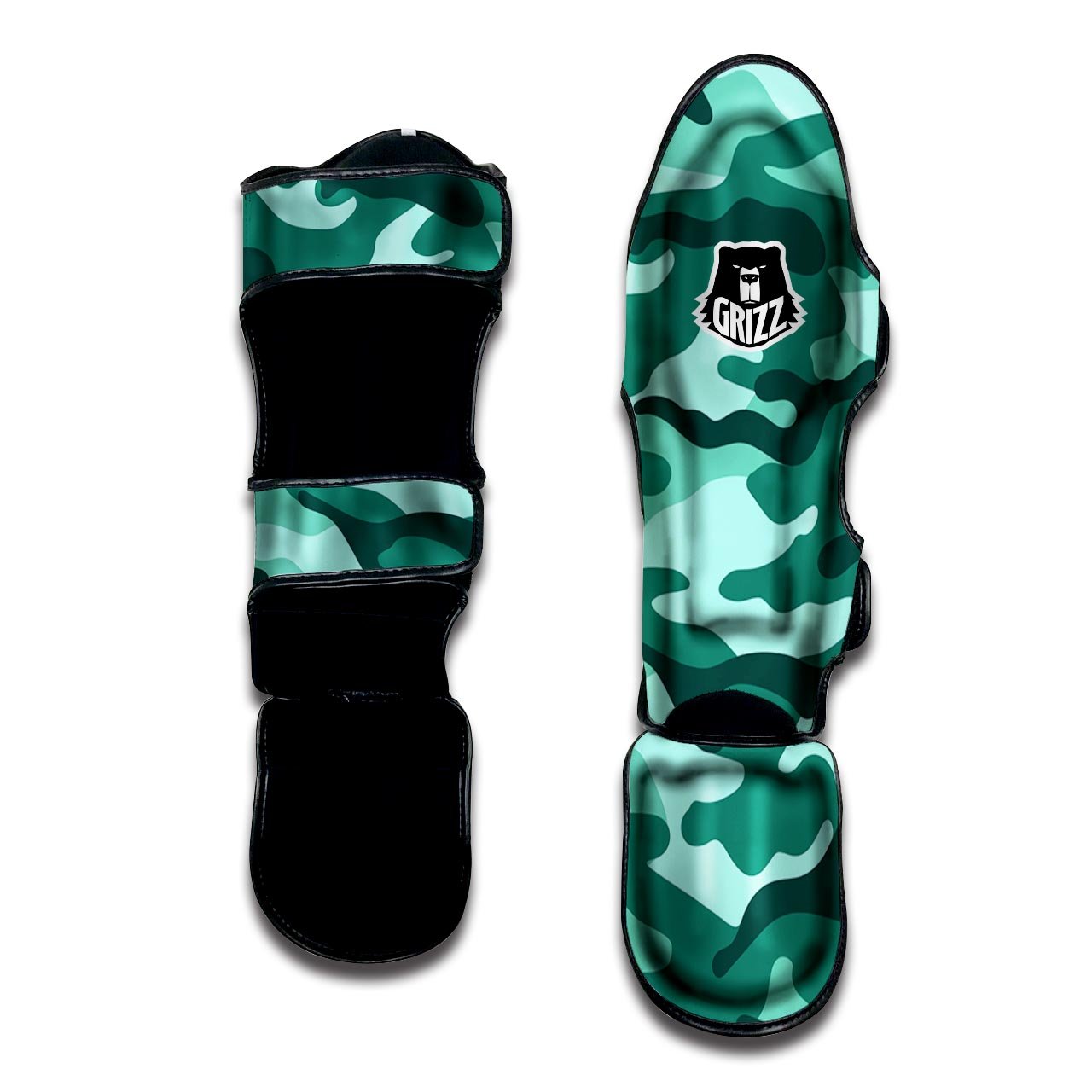 Camouflage Teal Print Muay Thai Shin Guards-grizzshop