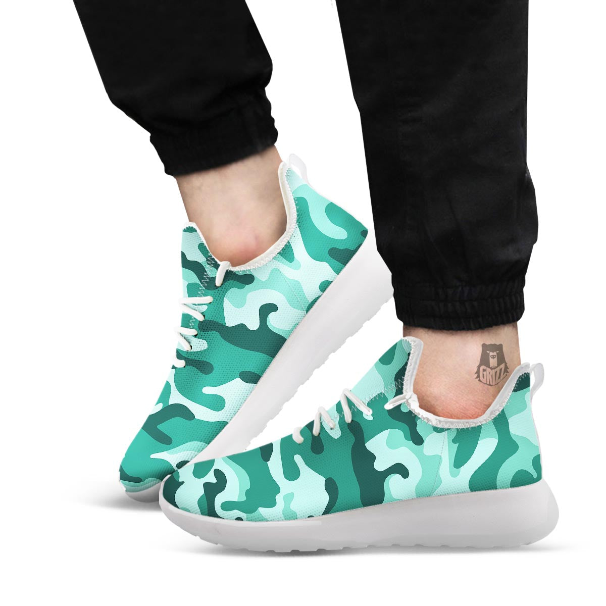 Camouflage Teal Print White Athletic Shoes-grizzshop