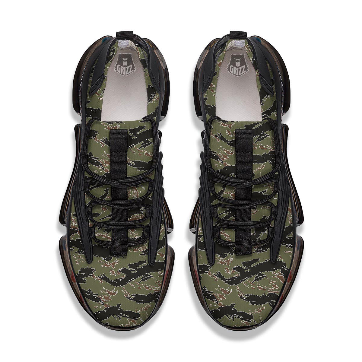 Camouflage Tiger Stripe Print Pattern Black Gym Shoes-grizzshop