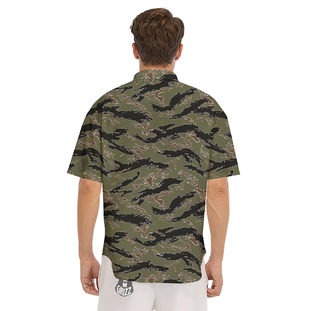 Camouflage Tiger Stripe Print Pattern Men's Short Sleeve Shirts-grizzshop