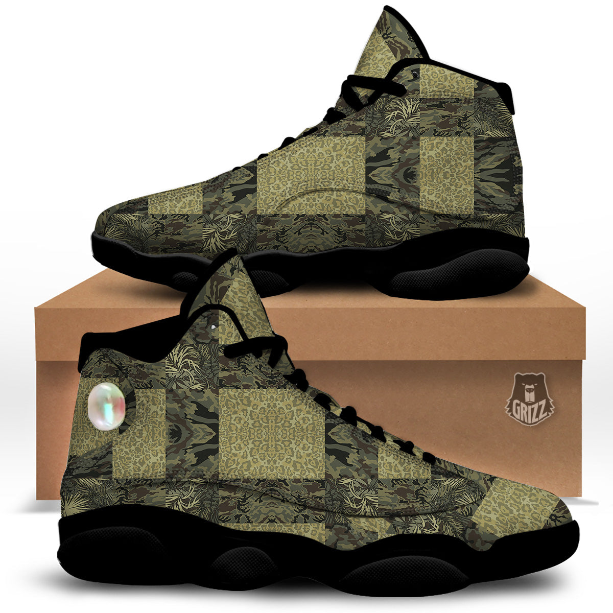 Camouflage Tropical And Leopard Print Pattern Black Basketball Shoes-grizzshop