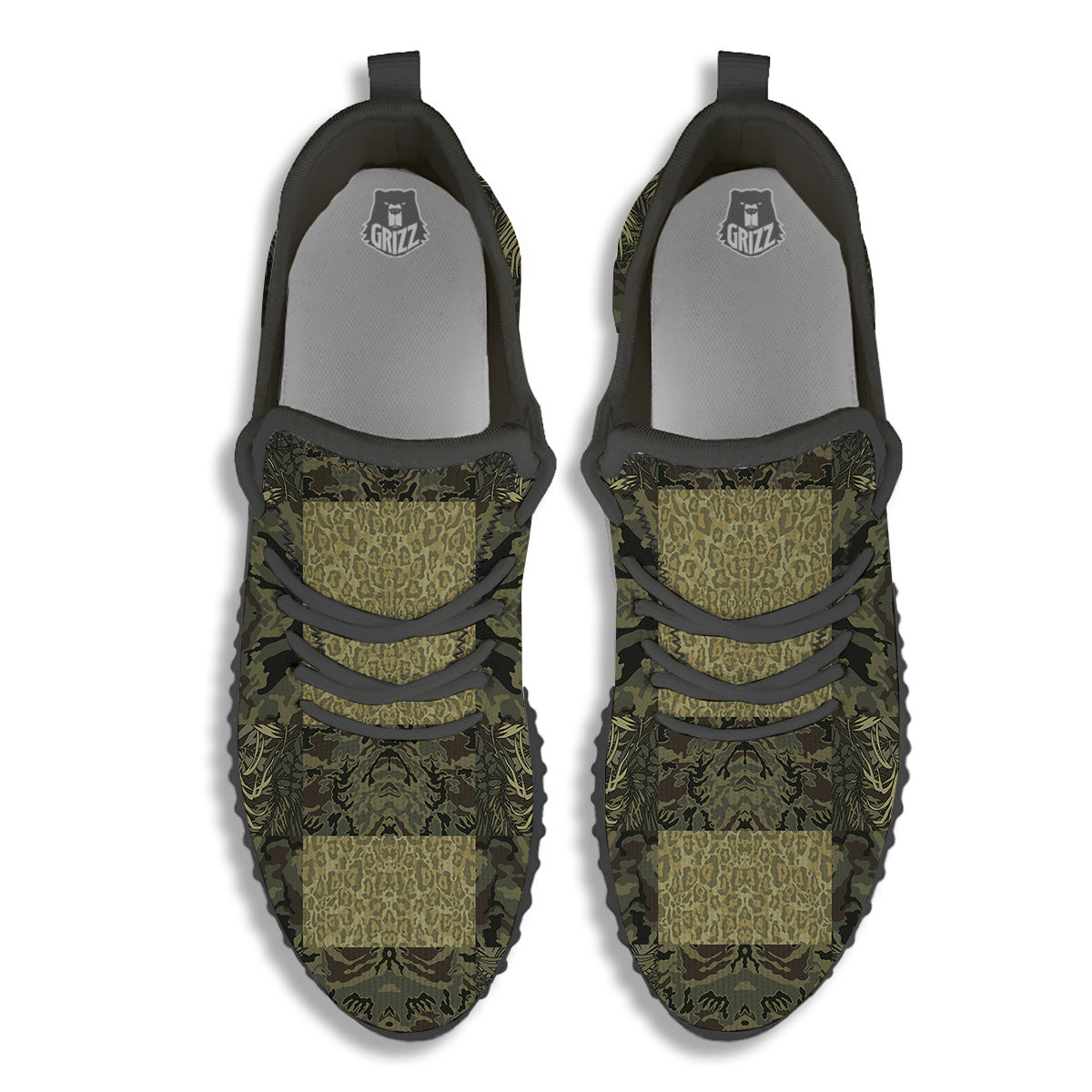 Camouflage Tropical And Leopard Print Pattern Black Walking Shoes-grizzshop