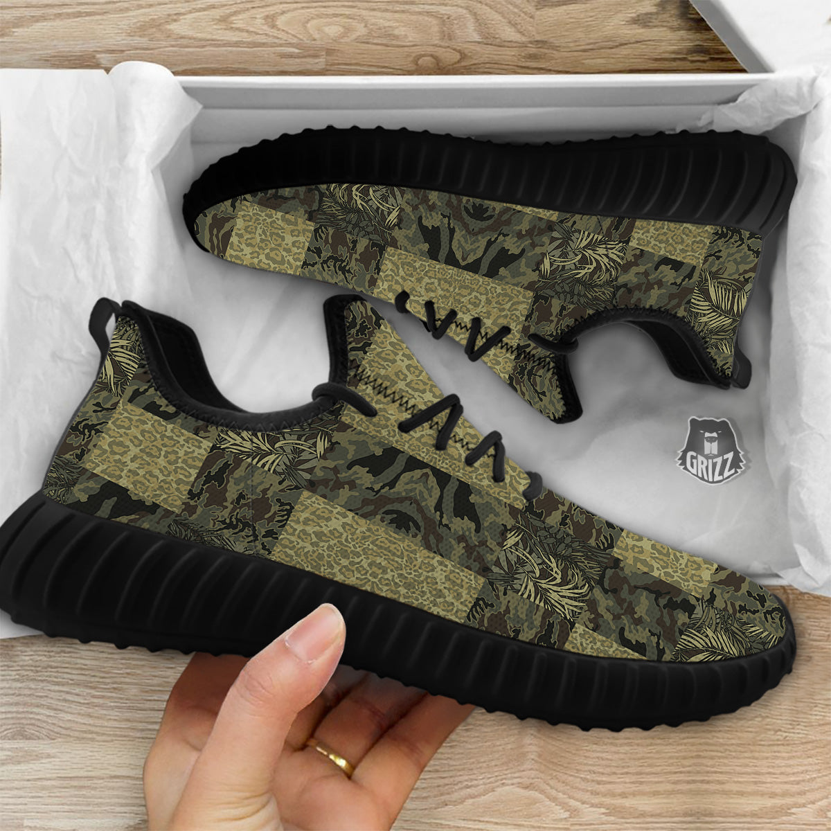 Camouflage Tropical And Leopard Print Pattern Black Walking Shoes-grizzshop