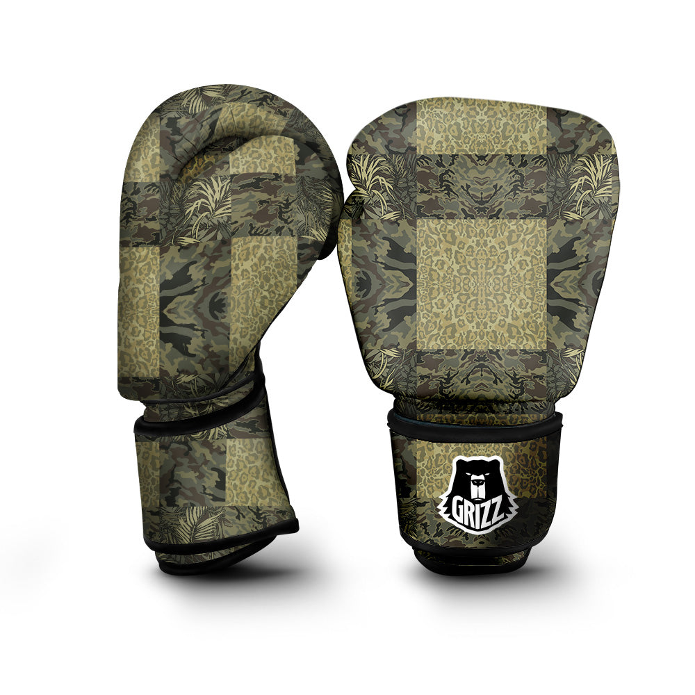 Camouflage Tropical And Leopard Print Pattern Boxing Gloves-grizzshop