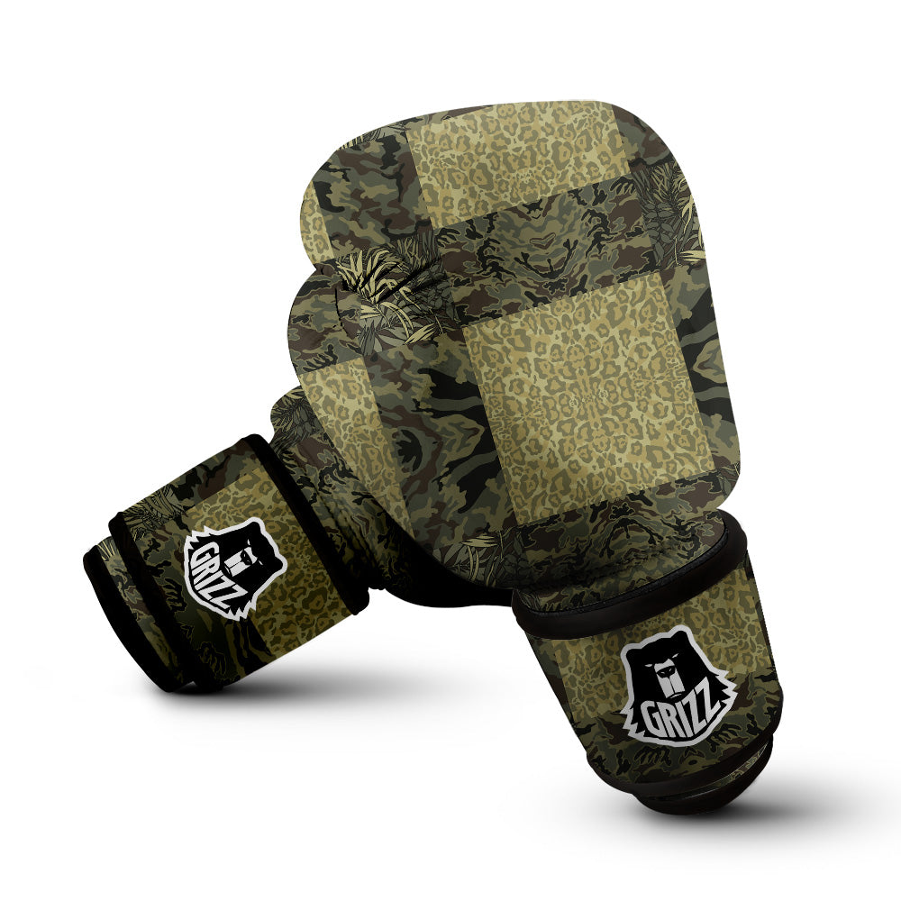 Camouflage Tropical And Leopard Print Pattern Boxing Gloves-grizzshop